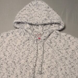 No Boundaries Popcorn Knit Hoodie Womens L White Black Speckled Fuzzy Sweater